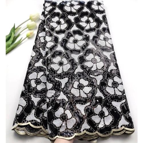 5 Yards Holed Sequins/Bead Embroidery Double French Lace Unique African Tulle Lace Mesh Fabric Nigerian Sewing National Clothes