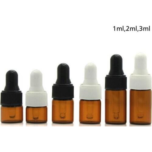 500PC 1ml 2ml 3ml Amber glass dropper bottles w/Black & white cap Essential oil bottle, Small Perfume vials Sampling Storage A66