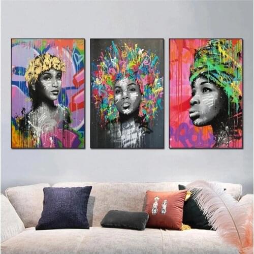 Abstract Colourful Hair African Woman Street Art Picture On Posters And Prints Graffiti Canvas Wall Painting For Living Room