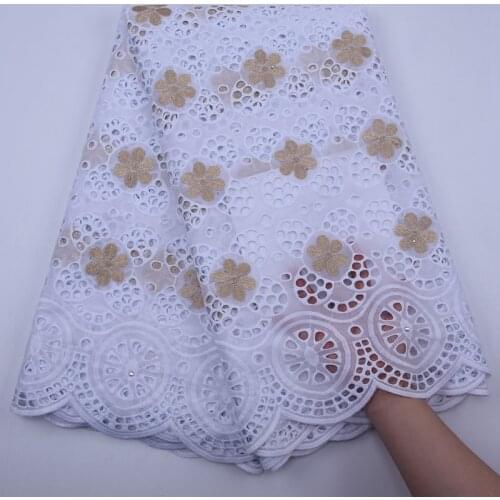 White And Gold African Lace Fabric 2020 High Quality Lace Embroidery Cotton Nigerian Swiss Dry Lace Fabric For Party Dress S1800