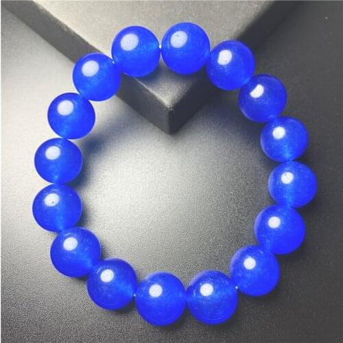 Top Quality Natural Stone Aquamarines Bracelets Round Beads Elasticity Rope Blue Crystal Yoga Women Men Bracelet Pulsera Hombre