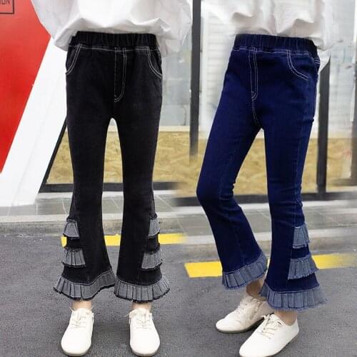 Kids High Waisted Flared Cropped Jeans For Girls New Fahsion Teens Flare Denim Trousers Kids Layered Jeans Pants 4 To 13 Years