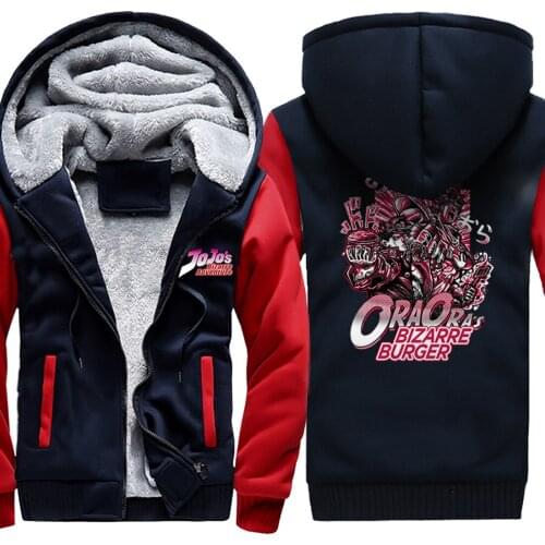 JOJO Cartoon Mens Raglan Thicken Jackets Dark Blue Clothing And Hooded Harajuku Korean Style Streetwear Retro sudadera hombre