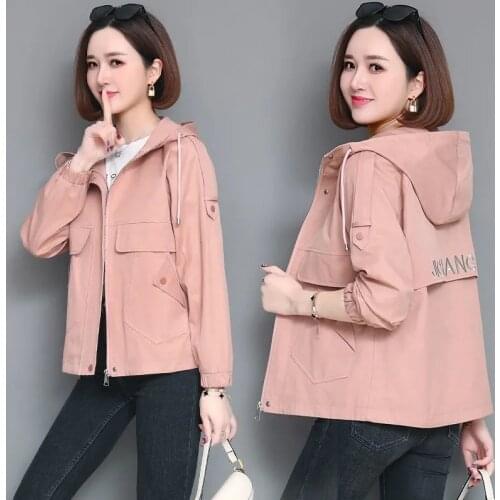 Spring Autumn Slim Jackets Womens Short Windbreakers Coat Korean Fashion Wild Jacket Female Hooded Embroidery Coats Tops Outwear