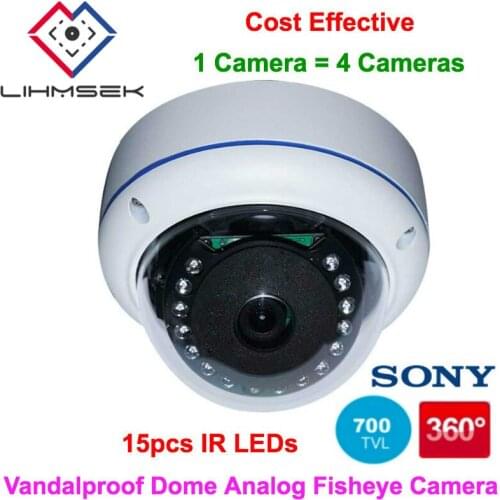 Lihmsek 700TVL 360 degree wide angle fisheye panoramic IR analog surveillance indoor Vandal-proof dome camera with 15pcs IR leds