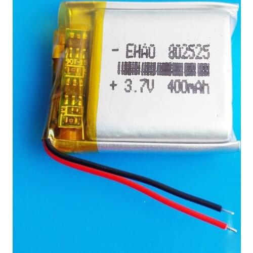 802525 3.7V 400mAh lipo polymer lithium rechargeable battery for MP3 GPS DVD bluetooth recorder headset camera smart watch