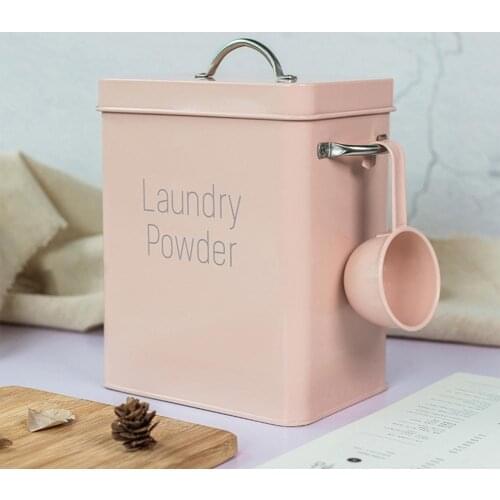 Multifunction Household Accessories New Washing Powder Rice Storage Box Iron Debris Snacks Covered Bucket Barrel Spoon