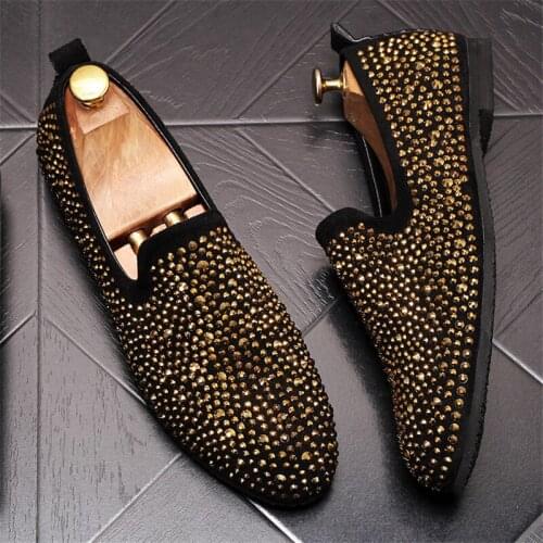 Fashion Rhinestone Men Flats Mens Casual Shoes Slip-on Lazy Designer Loafers Sapato Social Masculino