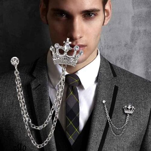 Europe and the United States new mens crown brooch British wind alloy chain pin badge retro female corsage