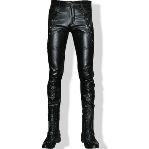 Mens brand fashion decoration PU leather pants tide locomotive personality Korean hair stylist tight pants trousers costumes