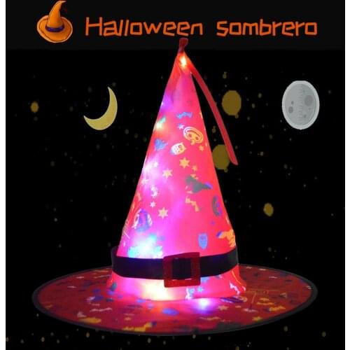5-piece Set Of Halloween Hat LED Luminous Witch Hat Hanging Decorative Halloween Party Masquerade Dress Up Halloween Decor