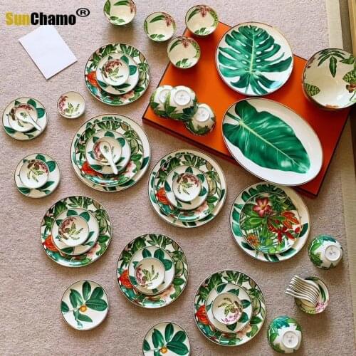 Tableware Set Jingdezhen High-End China Household Bowl and Dish Luxury Phnom Penh Gift Porcelain Hylaea Plates