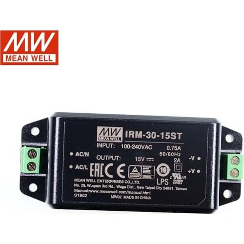 MEAN WELL IRM-30-15ST 30W Screw Terminal Encapsulated Power Module 110V/220V AC to 15V DC 2A Meanwell Module type Power Supply