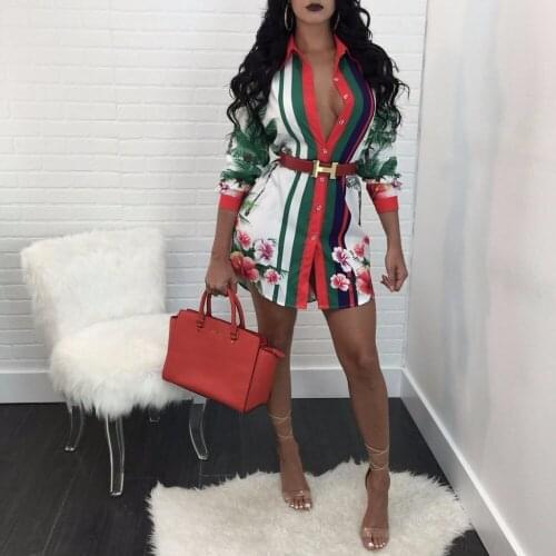 Shirt Dresses for Women Girl Print Dress 2018 Spring Summer Casual Loose Shirt Ladies Long Sleeve Tunic S-XL