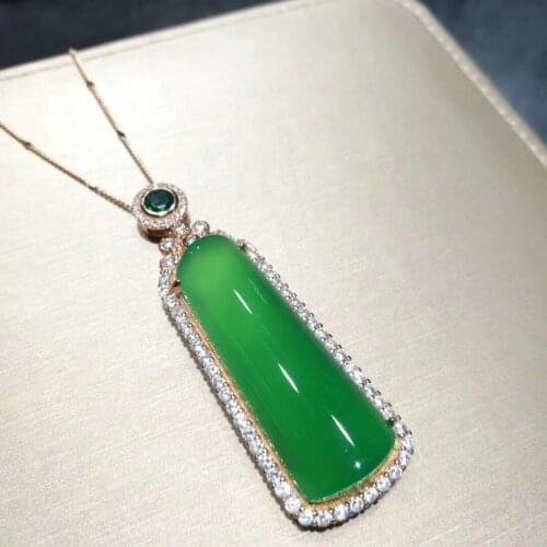 Natural square green jade pendant with 925 sterling silver rose gold pendants necklaces add chain jade jewelry jade necklace