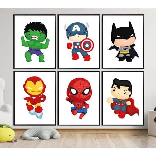 Superhero Marvel Nursery Posters Captain America Iron Hulk Spiderman Canvas Painting Prints Cartoon Wall Art Picture Room Decor
