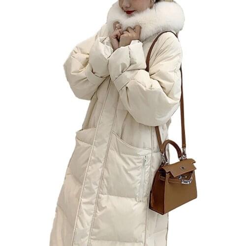 Down Padded Jacket Women Korean Loose 2020 Winter New Mid-length Parkas Coat Big Fur Collar Hooded Cotton Jackets m848