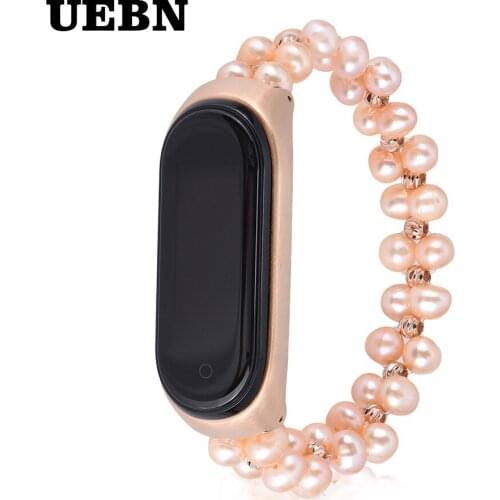 UEBN For Xiaomi Band 4 Pearl Wristband Metal Shell Replace Wrist Strap fashion luxurious new ladies watch band for miband 3