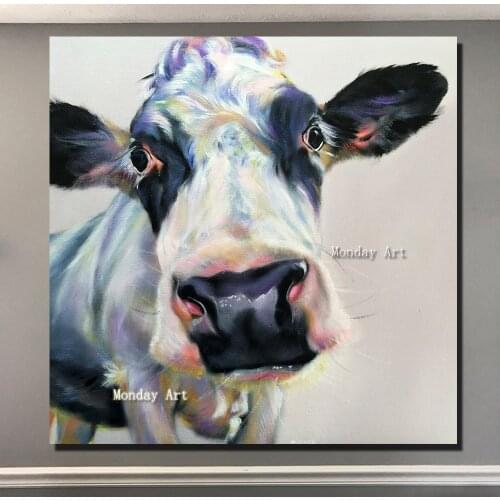 Handpainted high quality Modern Animal Oil Painting The Cow Canvas wall Art Wall Pictures For Living Room bedroom Home Decor