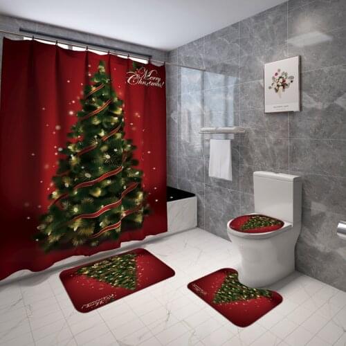 Merry Christmas Shower Curtains 3d Christmas Tree Bathroom Decor Non-Slip Rug Toilet Seat Cover Bath Mats Set Holiday Decoration