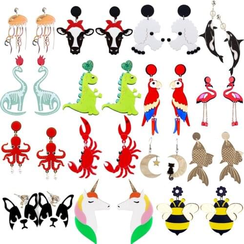 Earrings For Women Fashion Exaggerated Eardrop Trendy Dangler Hip Hop Girls Cute Sweet Animals Flamingo Dinosaur Parrot Bird