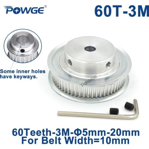 POWGE 60 Teeth 3M Synchronous Pulley Bore 5/6/6.35/8/10/12/14/15/16/17/19/20/25mm for Width 10mm HTD3M Timing belt 60Teeth 60T
