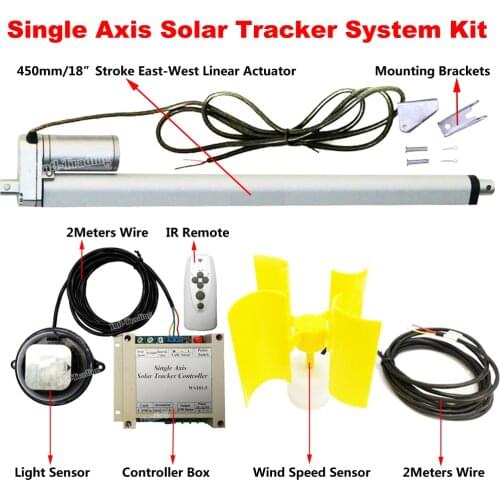 Complete 1000W Single Axis Solar Tracker -18" Linear Actuator +Electronic Controller +Wind Speed Sensor 12V DC Motor Sun Track