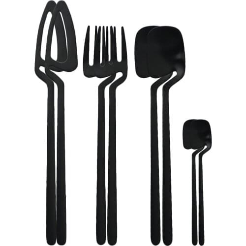 Dinnerware 8 Pcs Black 18/10 Stainless Steel Set Dinner Knife Fork Spoons Dessert Teaspoons Tableware Kitchen Utensil Set Gift