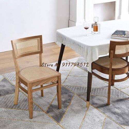 Rattan dining chair solid wood chair backrest stool household makeup table and chair light luxury desk chair nordic restaurant