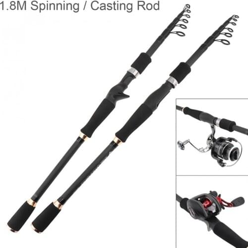 1.8m Carbon Lure Fishing Rod Spinning Casting Rod 6 Section Telescopic Ultra Light Travel Carbon Fiber Fishing Pole Lure Tackle