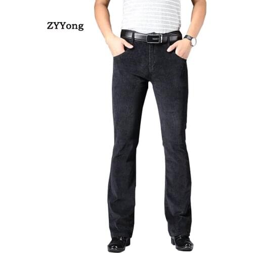 ZYYong Retro Corduroy Mens Trousers Solid Black Winter Autumn Casual High Waist Loose Flared Pants Trousers Mens Size 28-38