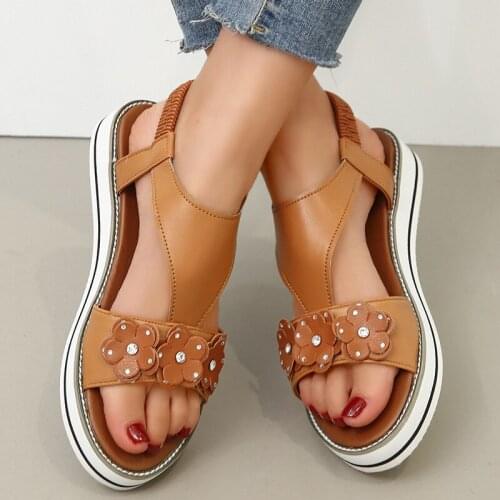 2021 Women T-tied Floral Elastic Band Sandals Female Summer Fashion Serpentine Platform Flats Ladies Casual Shoes Plus Size 43