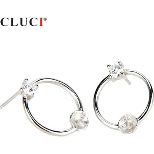 CLUCI Silver 925 Zircon Earrings for Women 925 Sterling Silver Pearl Earrings Mounting Drop Earrings Jewelry for Wedding SE027SB
