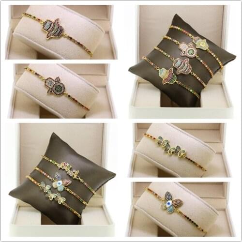 Butterfly Hand Sign Hand Ketting For Women Multi-color Gold Adjustable Couple Friendship Bracelet Rainbow CZ Zirconia Jewelry