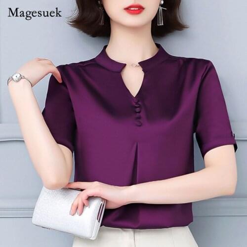 2021 Summer Fashion Women Tops Short Sleeve Casual Elegant Ladies Tops Solid Office Lady Button V-neck Women Clothing 5379 50