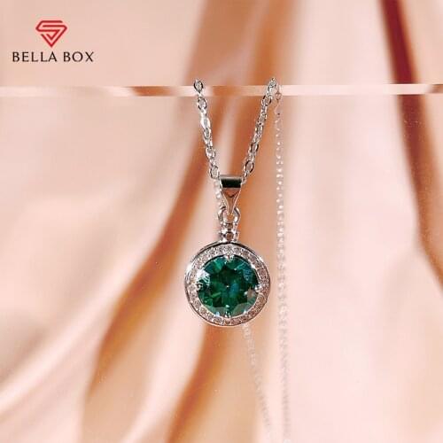 BELLA BOX Classic 925 Sterling Silver Necklaces For Women Round Created Moissanite Engagement Anniversary Female Jewelry Gifts