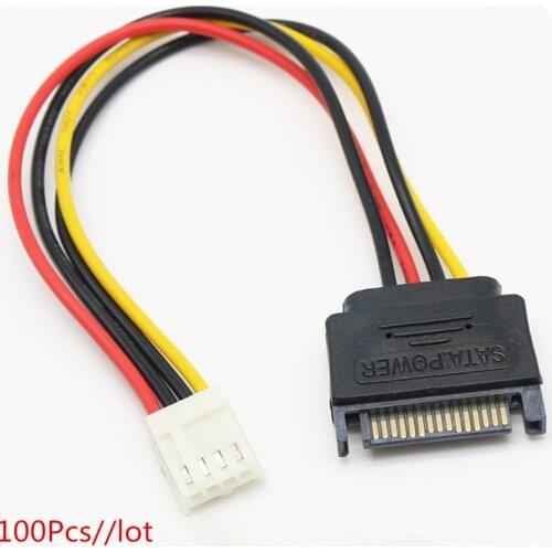 100Pcs/lot ITX FDD Floppy 4Pin Female 2.54mm to 15Pin SATA Male to 4Pin Converter motherboard power supply Leads Cable 18AWG