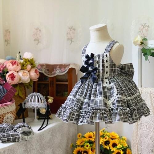 2PCS Summer Spanish Princess Ball Gown Lace Bow Sleeveless Vintage Vest Birthday Party Easter Eid Girl Lolita Dress A474