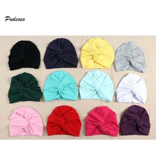 2019 Brand Cute Newborn Toddler Kids Baby Boy Girl Turban Cotton Beanie Hat Solid Soft Cotton Baby Cap 0-2Y