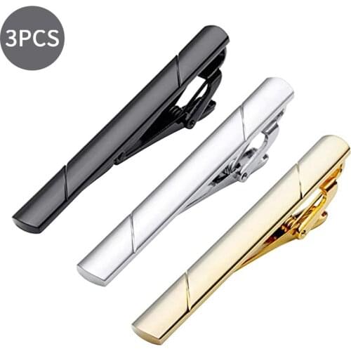 3PCS 5.8x0.6cm Colourful Tie Clip for Men Metal Copper Simple Bar Clasp Practical Black Navy Blue Necktie Clasp