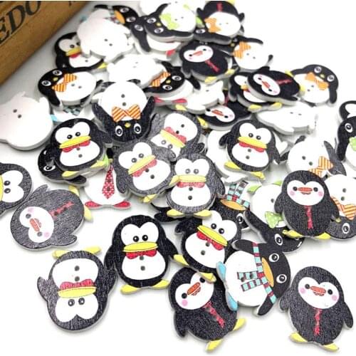 50Pcs Cartoon Penguin 2 Holes Wooden Clothes Sewing Buttons Scrapbooking Decor DIY Apparel Sewing Accessories