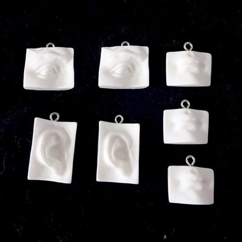 6pcs 3D Sculpture Eye Mouth Ear Earring Charms Face Abstract Art Women Men Necklace Key Chains Pendant DIY Jewelry Accessories