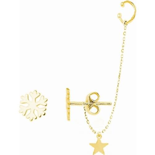 925 sterling Silver Yellow Gold Color Simple Snowflake Star Dangle Cartilage Earrings Special Design