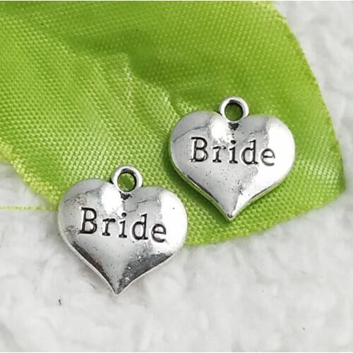 Free Ship 180 pcs Antique silver Bride heart charms Pendant 14x15mm #4770
