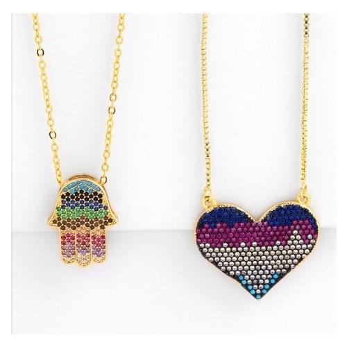 Love hand multicolor micro pave cz zircon cubic zirconia necklace copper Clavicle gold plated Snake Chain Choker Pendant yfg3