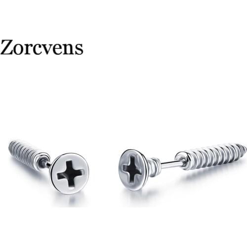 ZORCVENS Black/Silver Color Selection Fashion Novelty Item Unisex Fine Stainless Steel Whole Screw Stud Earrings For Men Women