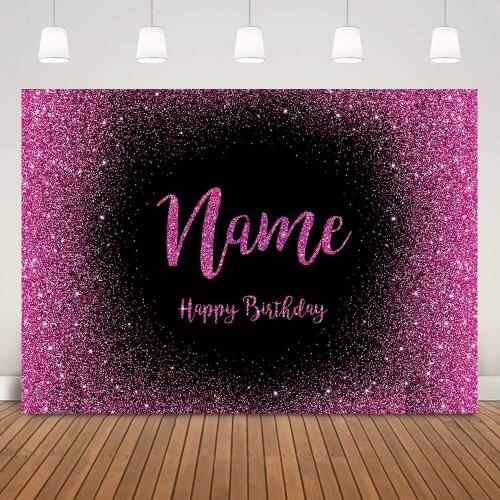 Purple Glitter Happy Birthday Photo Background Shiny Dots Birthday Party Backdrop Custom Black Photography Wedding Photocall