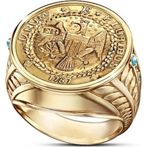 FDLK Retro Mens 1787 Zircon Ring Inlaid Blue Crystal Leaf Ring Hip Hop Punk Party Ring Fathers Day Gift Anniversary Jewelry