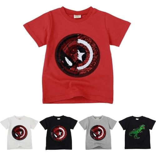 Girls Boys T-Shirts Children Magic Sequin Reversible Cotton Casual Summer Clothing Fashion T Shirt Kids Unicorn Tops Tee