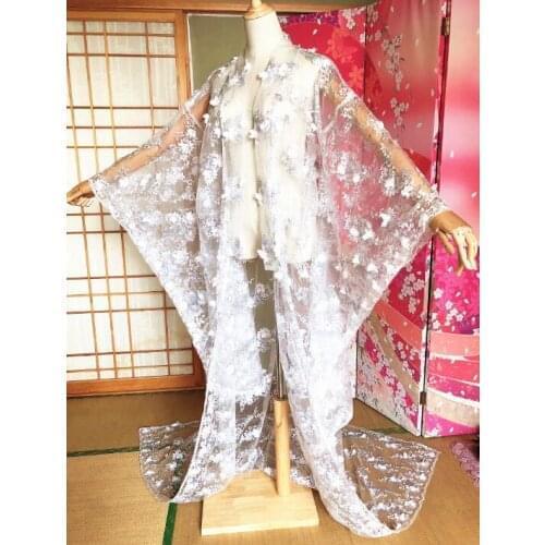 Japanese Custom Made Outer Garment Kimono Beautiful Woman Dress Lace Performance Embroidery Kimono White Woman Shoot Clothing